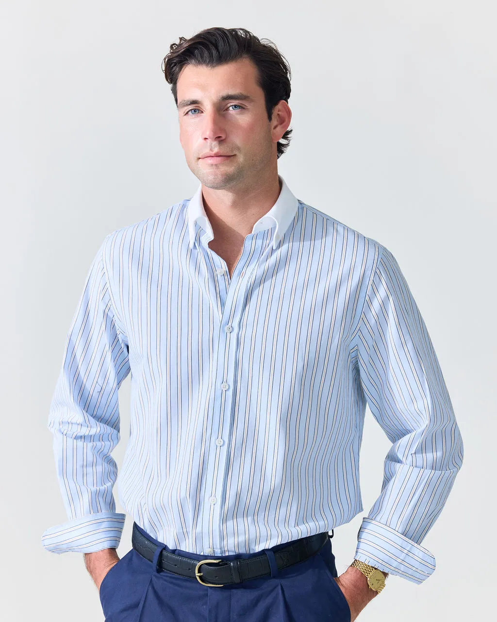 Light Blue Stripe Contrast Collar Shirt (SS26) sold by Le Alfre product image thumbnail 2