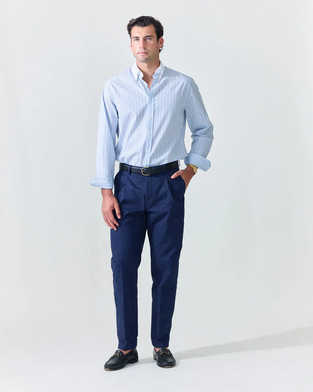 Light Blue Stripe Contrast Collar Shirt (SS26) sold by Le Alfre product image thumbnail 4