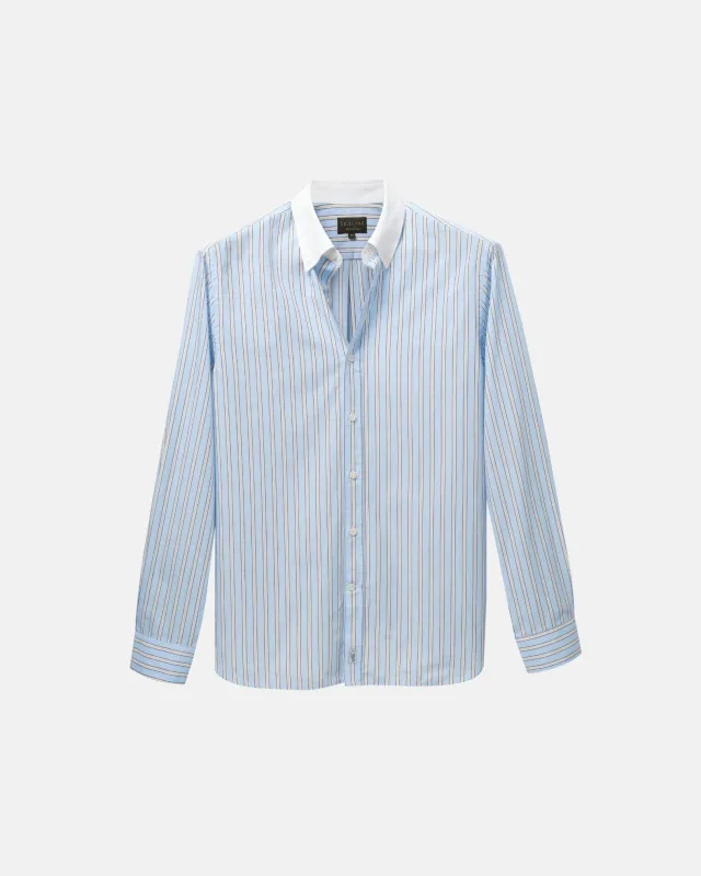 Light Blue Stripe Contrast Collar Shirt (SS26) made by Le Alfre