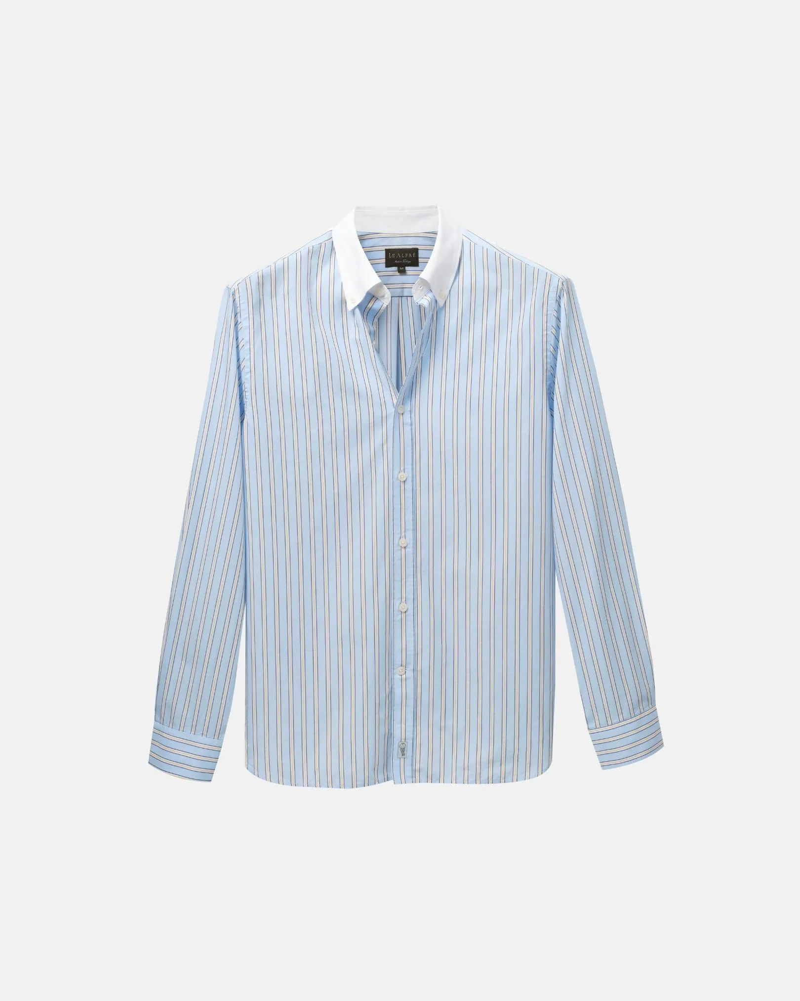 Light Blue Stripe Contrast Collar Shirt (SS26) sold by Le Alfre