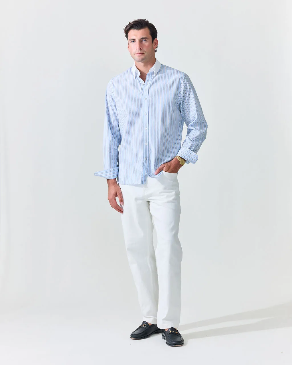 Light Blue Stripe Contrast Collar Shirt (SS26) sold by Le Alfre product image thumbnail 3