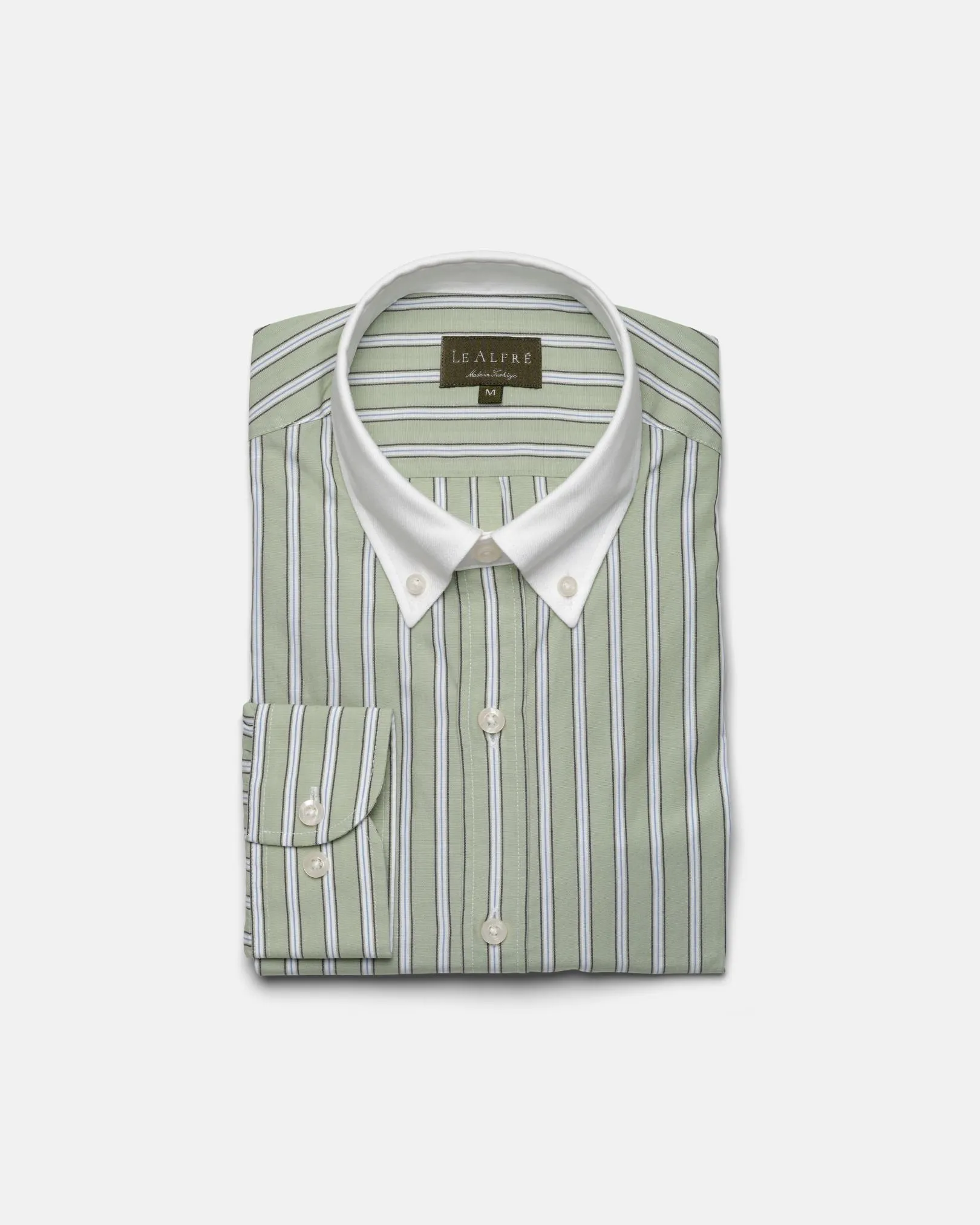 Pistachio Stripe Contrast Collar Shirt (SS26) sold by Le Alfre product image thumbnail 4