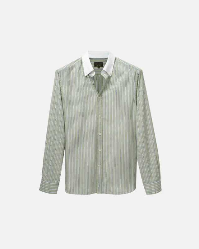 Pistachio Stripe Contrast Collar Shirt (SS26) made by Le Alfre