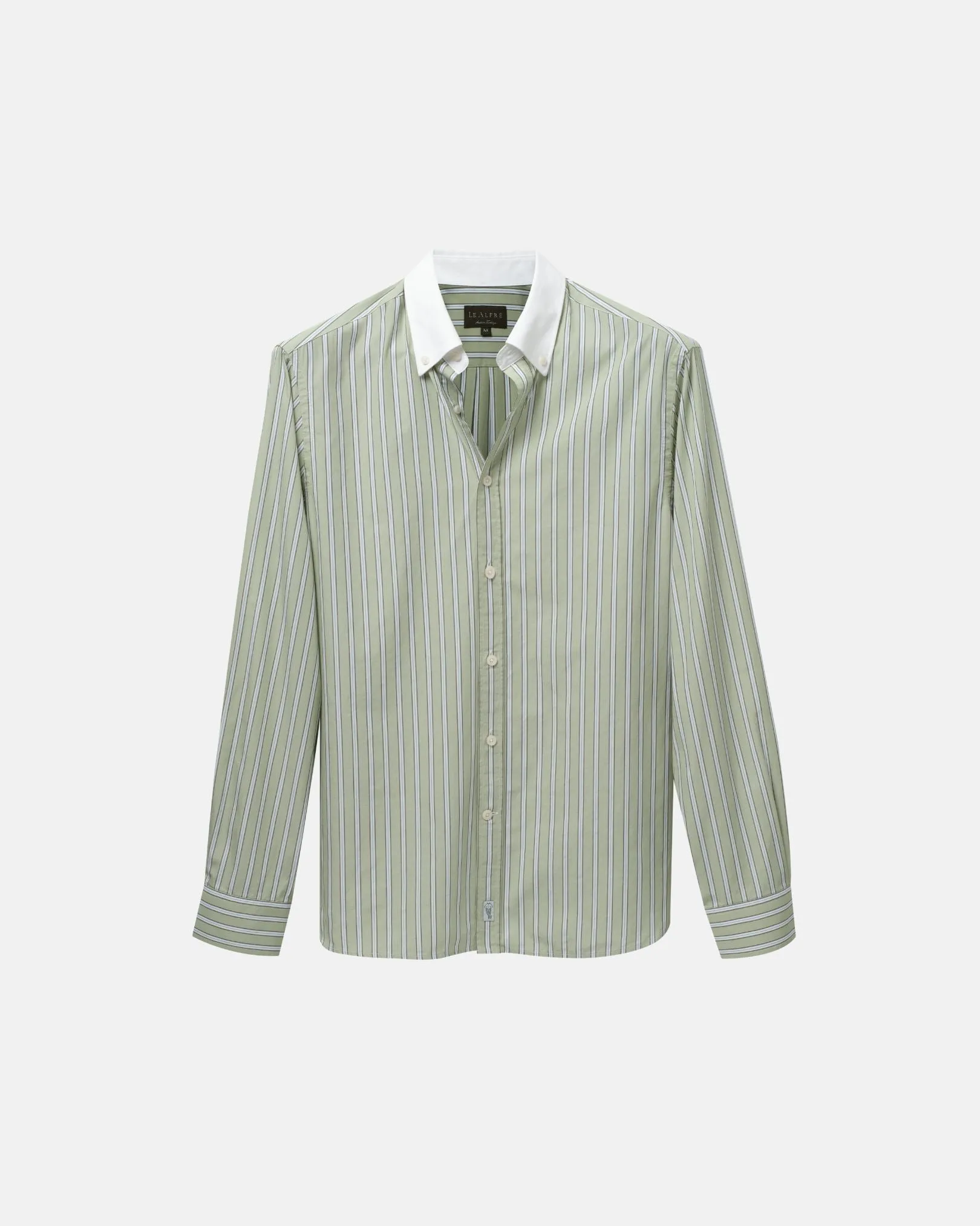 Pistachio Stripe Contrast Collar Shirt (SS26) sold by Le Alfre