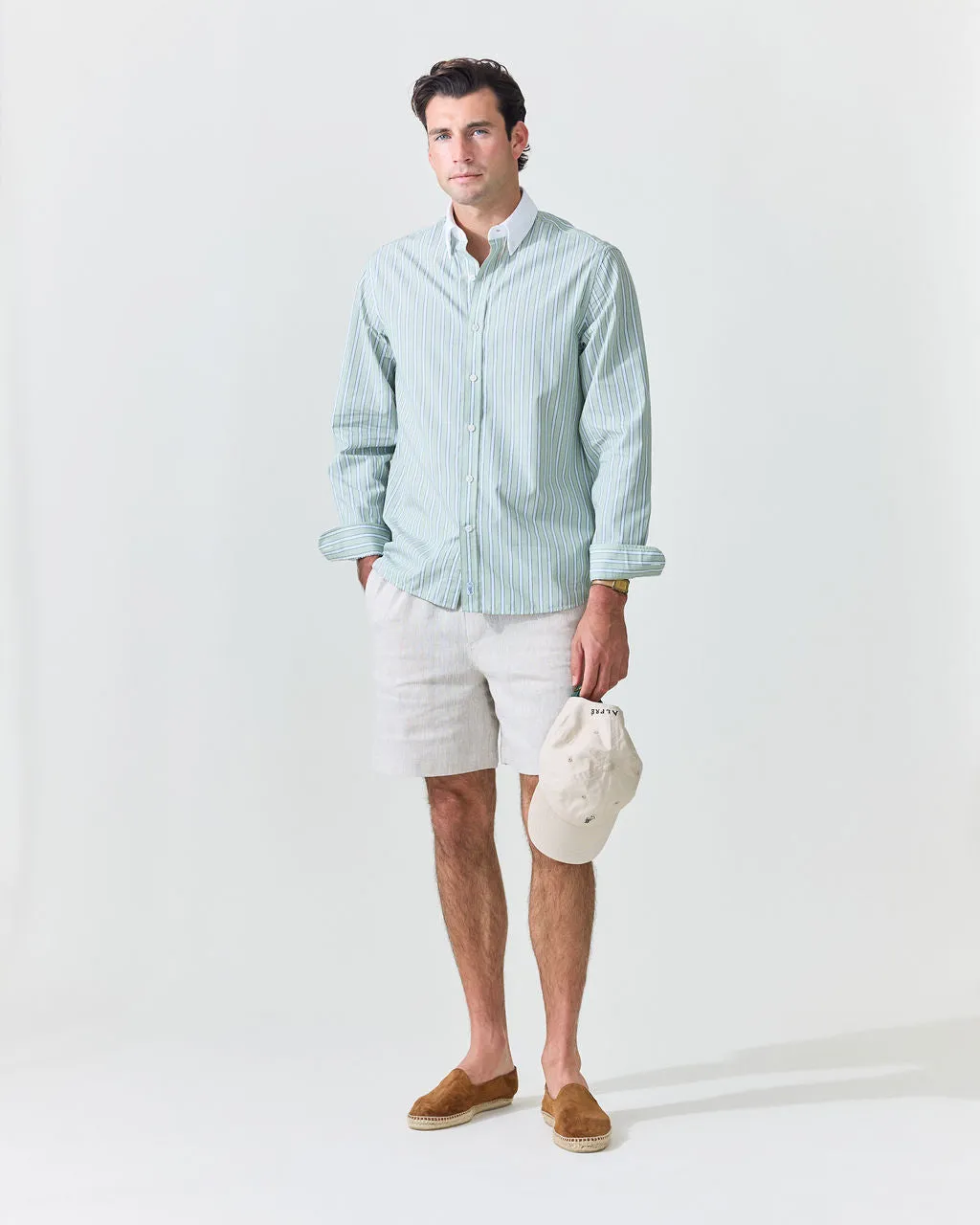 Pistachio Stripe Contrast Collar Shirt (SS26) sold by Le Alfre product image thumbnail 3