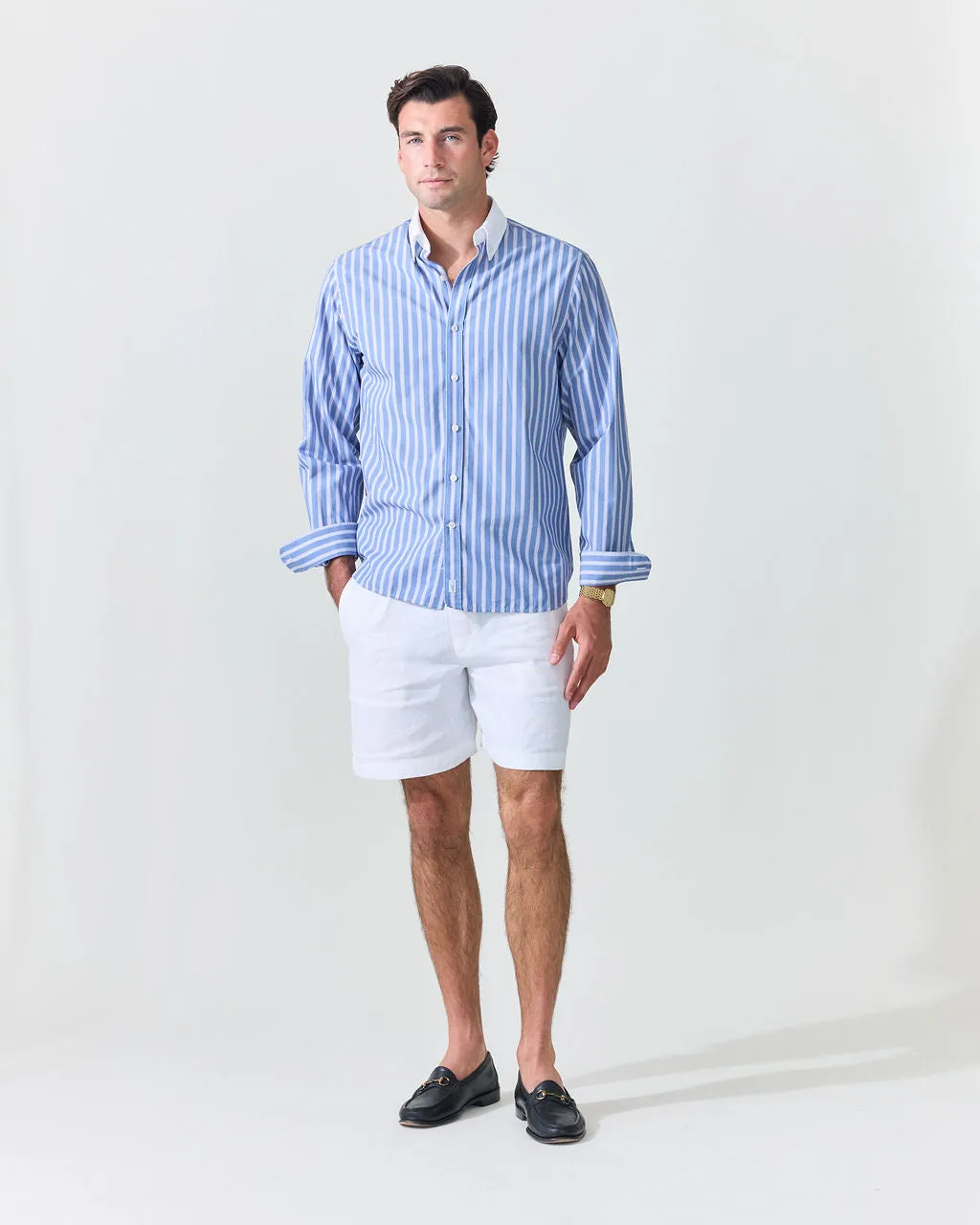 Royal Blue Stripe Contrast Collar Shirt (SS26) sold by Le Alfre product image thumbnail 3