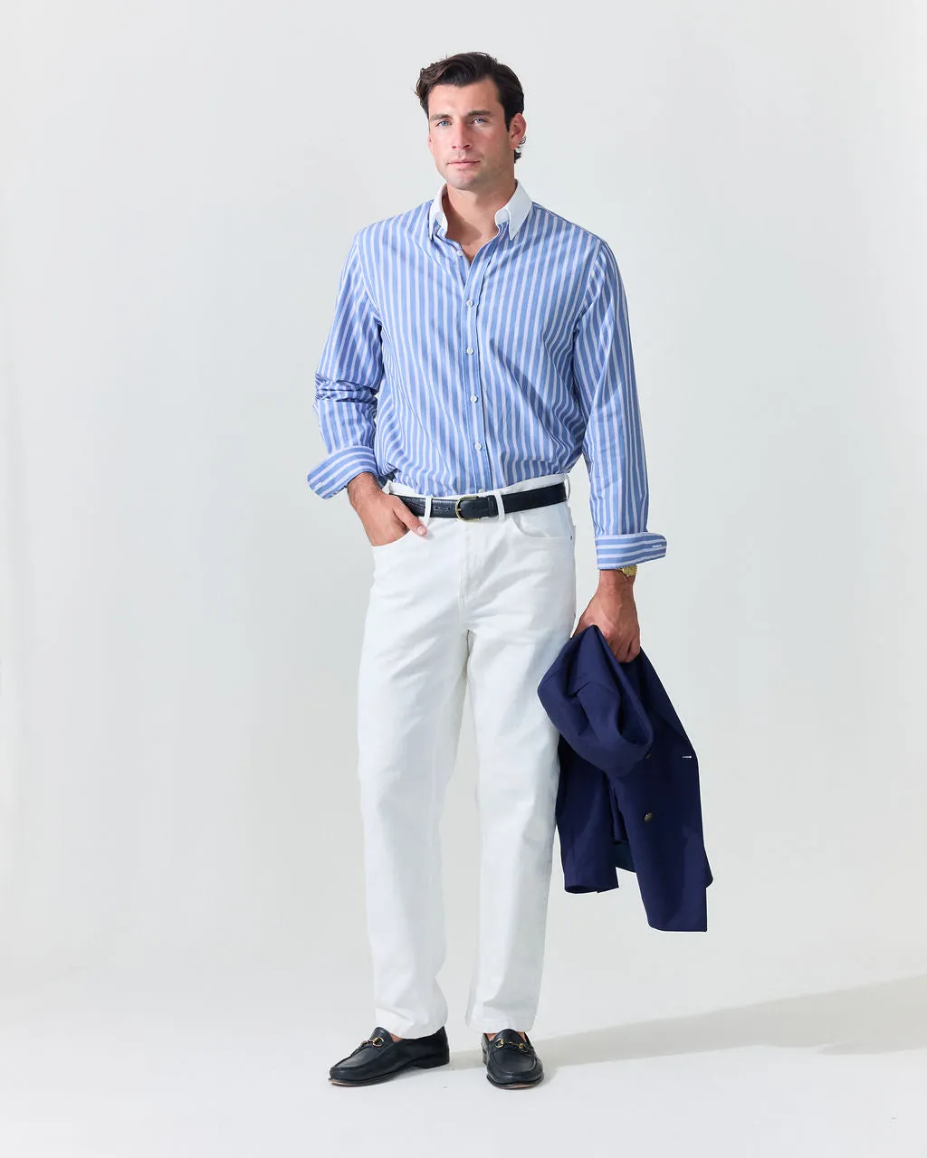 Royal Blue Stripe Contrast Collar Shirt (SS26) sold by Le Alfre product image thumbnail 4
