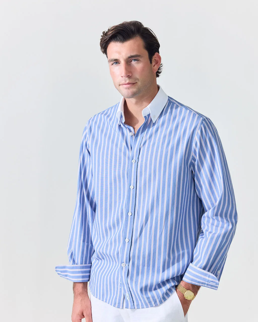 Royal Blue Stripe Contrast Collar Shirt (SS26) sold by Le Alfre product image thumbnail 2