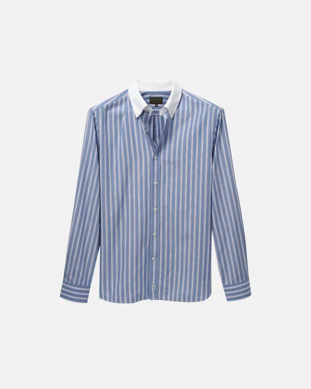 Royal Blue Stripe Contrast Collar Shirt (SS26) made by Le Alfre