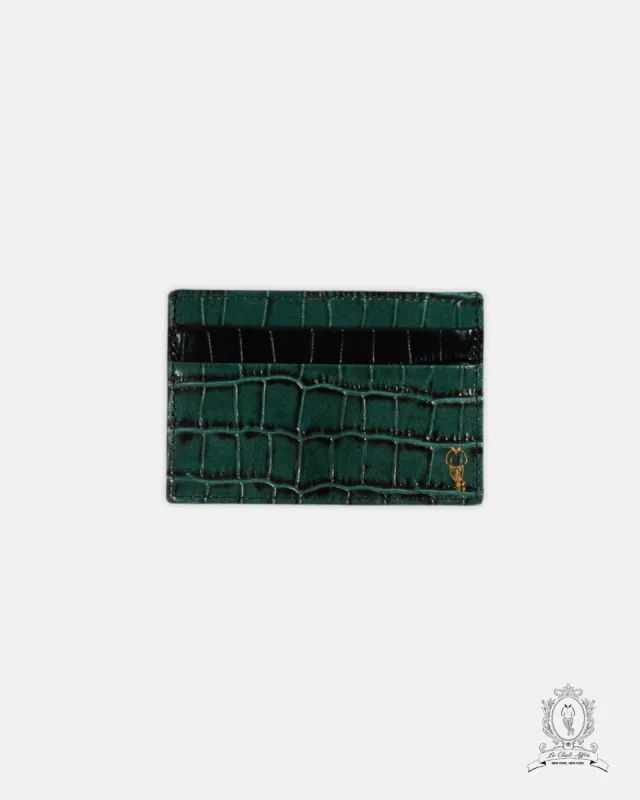 Crocodile Embossed Hunter Green Leather Card Holder sold by Le Alfre