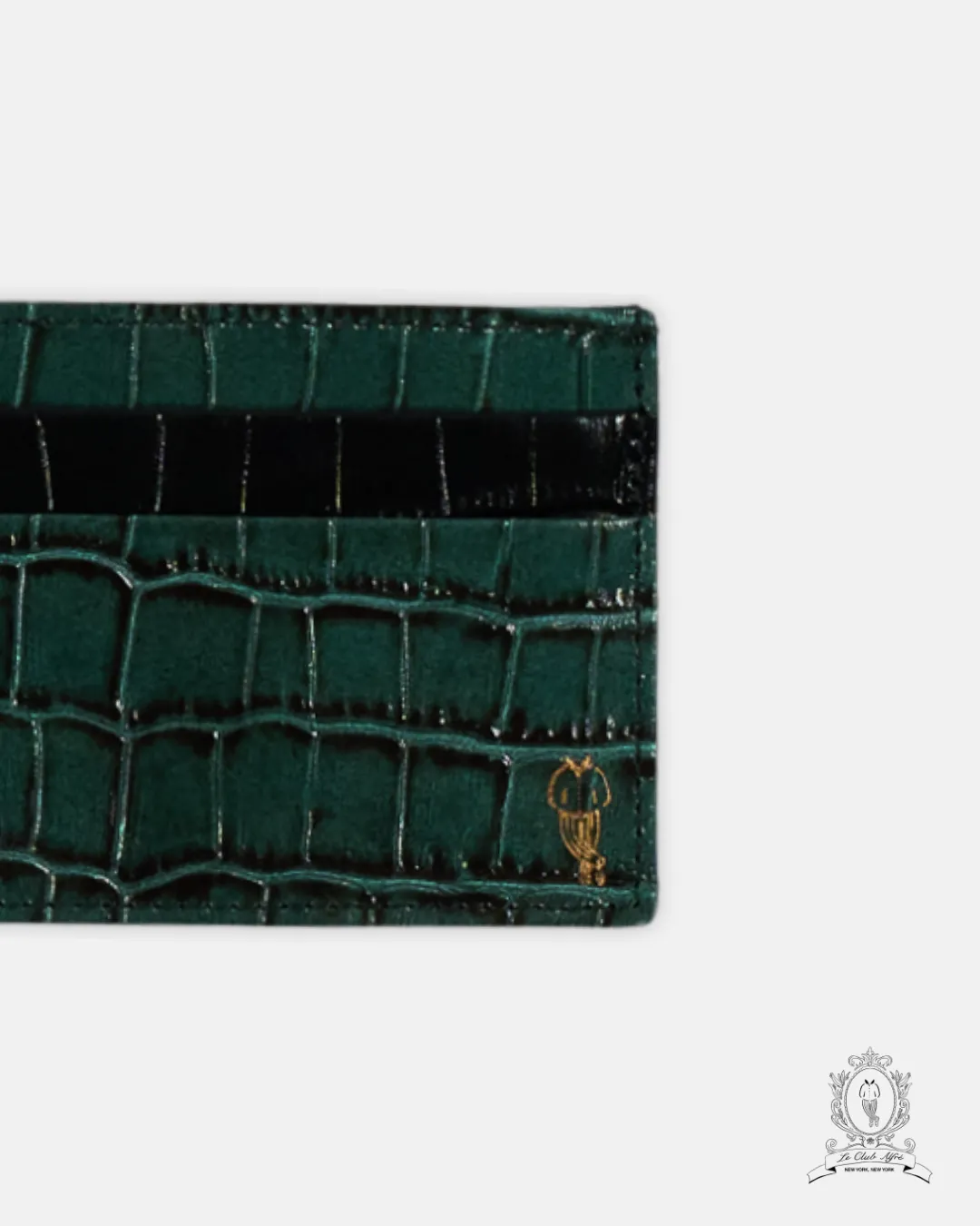 Crocodile Embossed Hunter Green Leather Card Holder sold by Le Alfre product image thumbnail 2