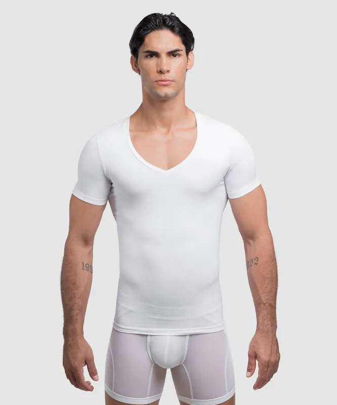 Cotton Compression Deep V-Neck T-Shirt made by Rounderbum