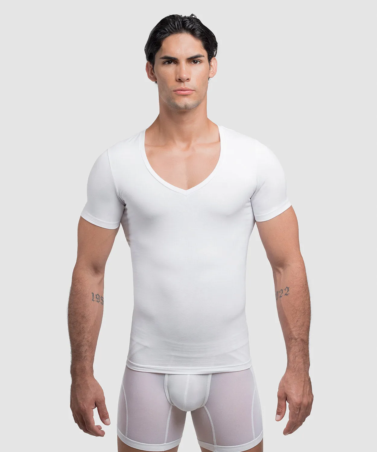 Cotton Compression Deep V-Neck T-Shirt sold by Rounderbum