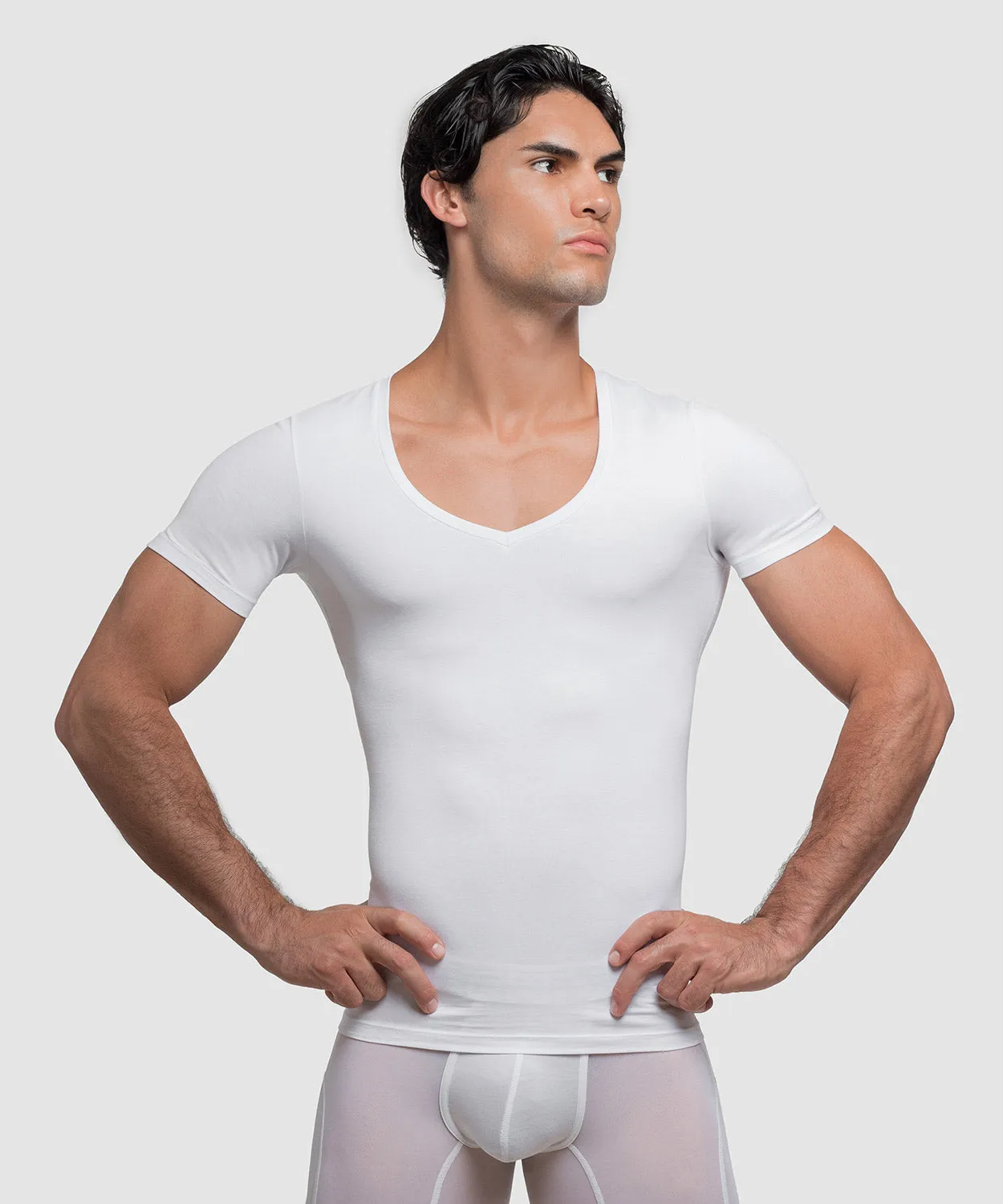 Cotton Compression Deep V-Neck T-Shirt sold by Rounderbum product image thumbnail 5