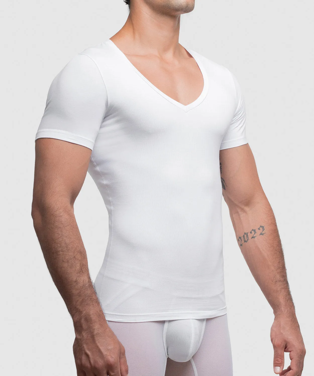 Cotton Compression Deep V-Neck T-Shirt sold by Rounderbum product image thumbnail 2