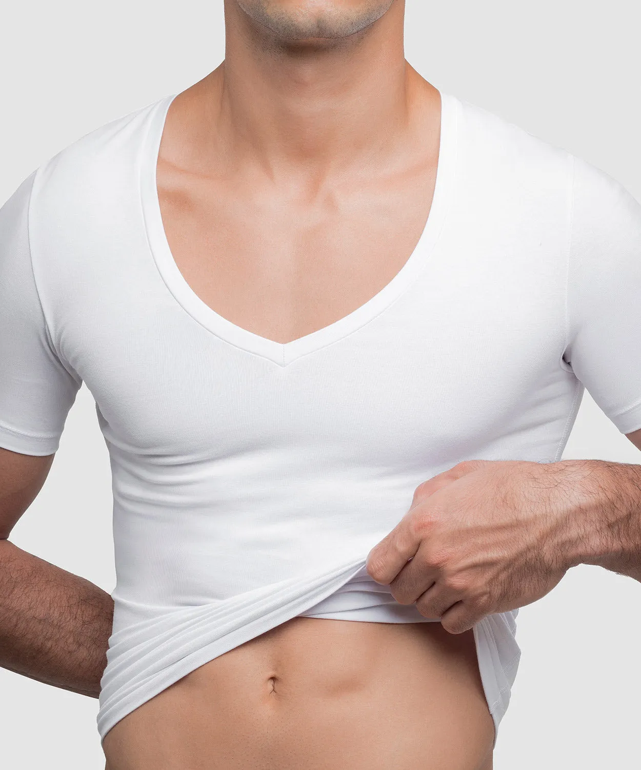 Cotton Compression Deep V-Neck T-Shirt sold by Rounderbum product image thumbnail 4