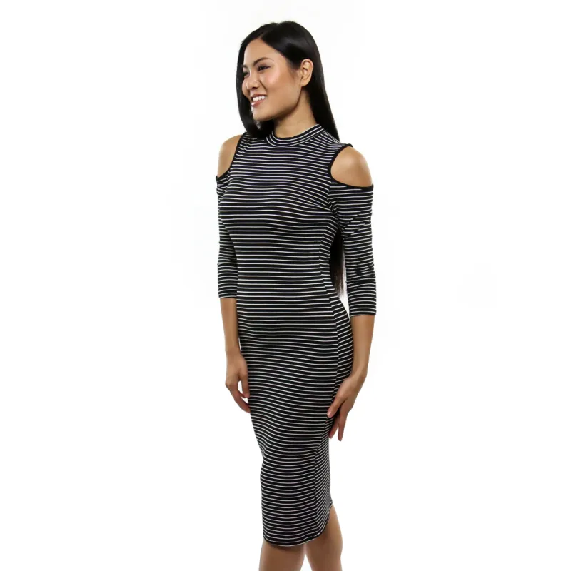 Cold Shoulder Stripe Dress sold by skinnytees