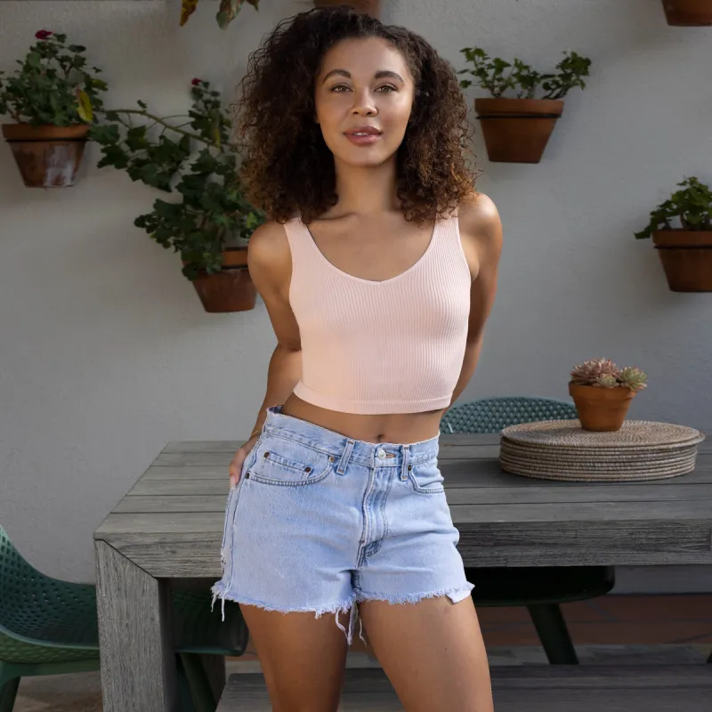 Soft Ribbed V Neck Crop Top sold by skinnytees