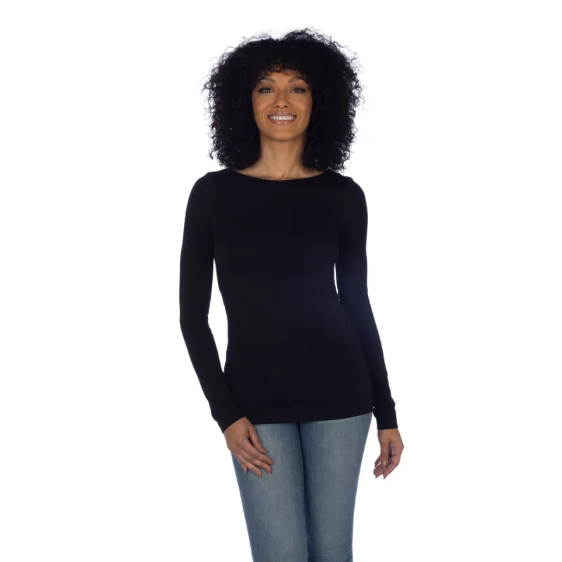 Long Sleeve Back Scoop Top sold by skinnytees