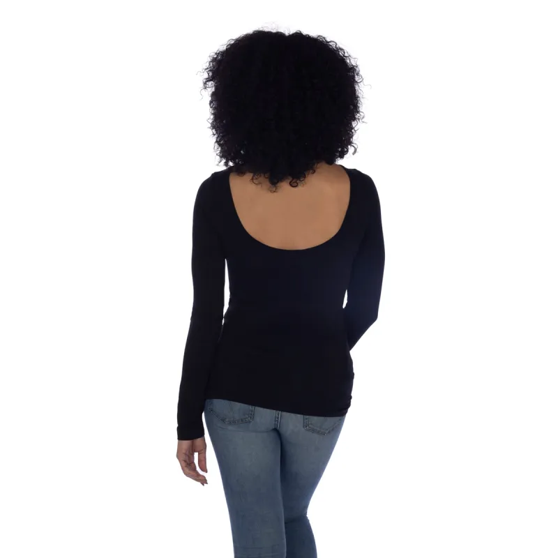 Long Sleeve Back Scoop Top sold by skinnytees