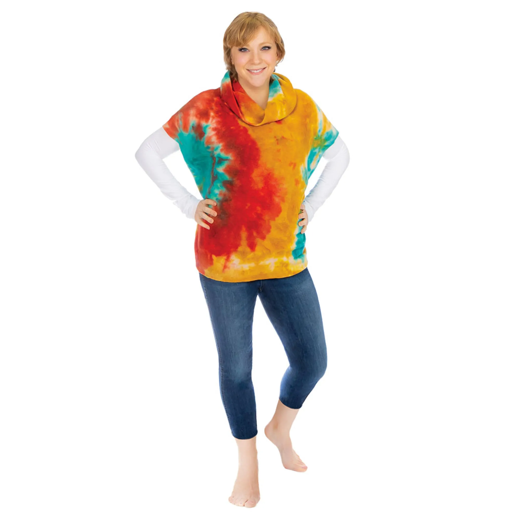 Cowl Neck Short Sleeve Tie Dye Pullover sold by skinnytees