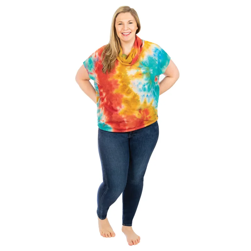 Plus Cowl Neck Short Sleeve Tie Dye Pullover sold by skinnytees