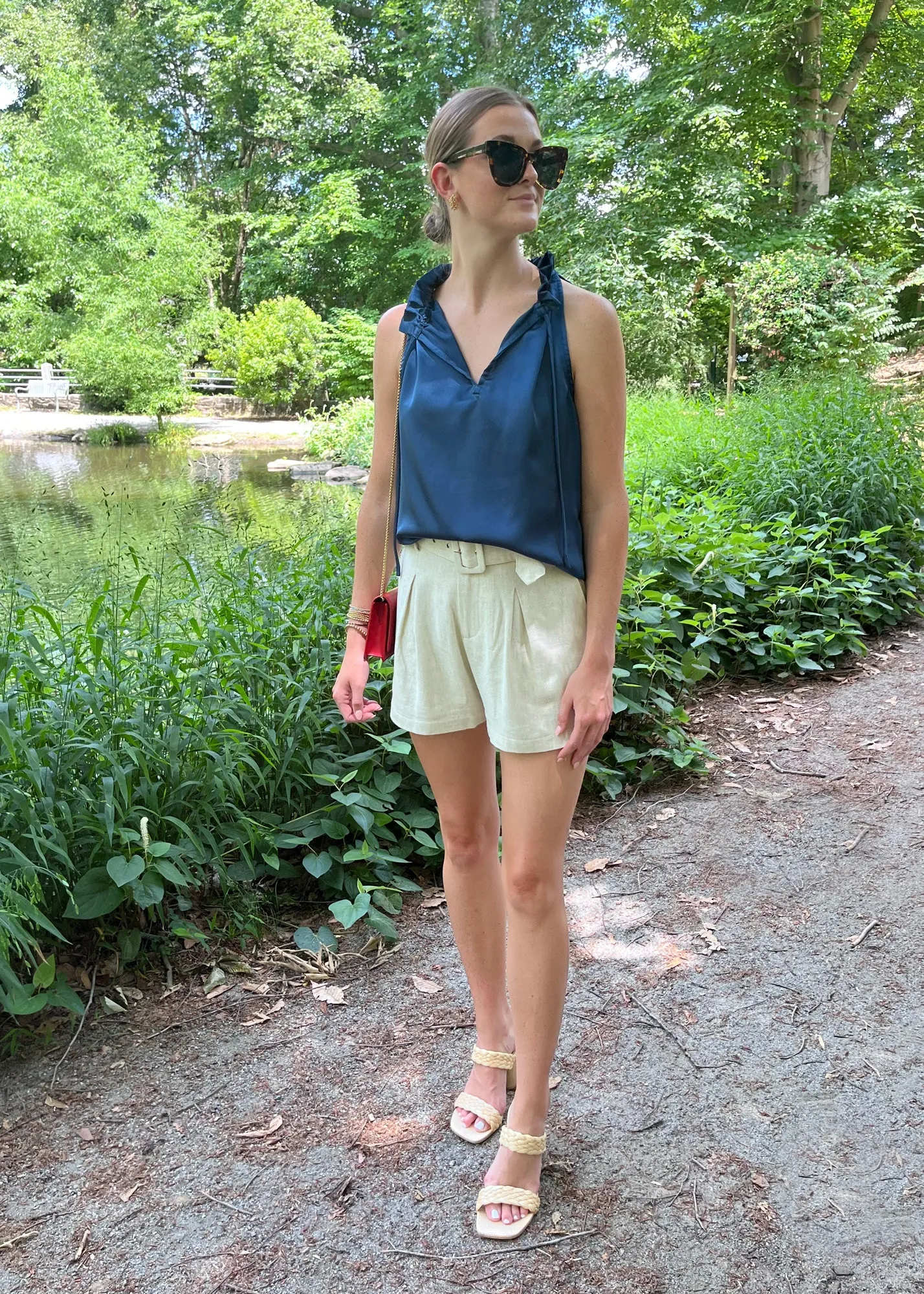 Gillian Ruffle Neck Top Navy Satin sold by Abbey Glass product image thumbnail 4