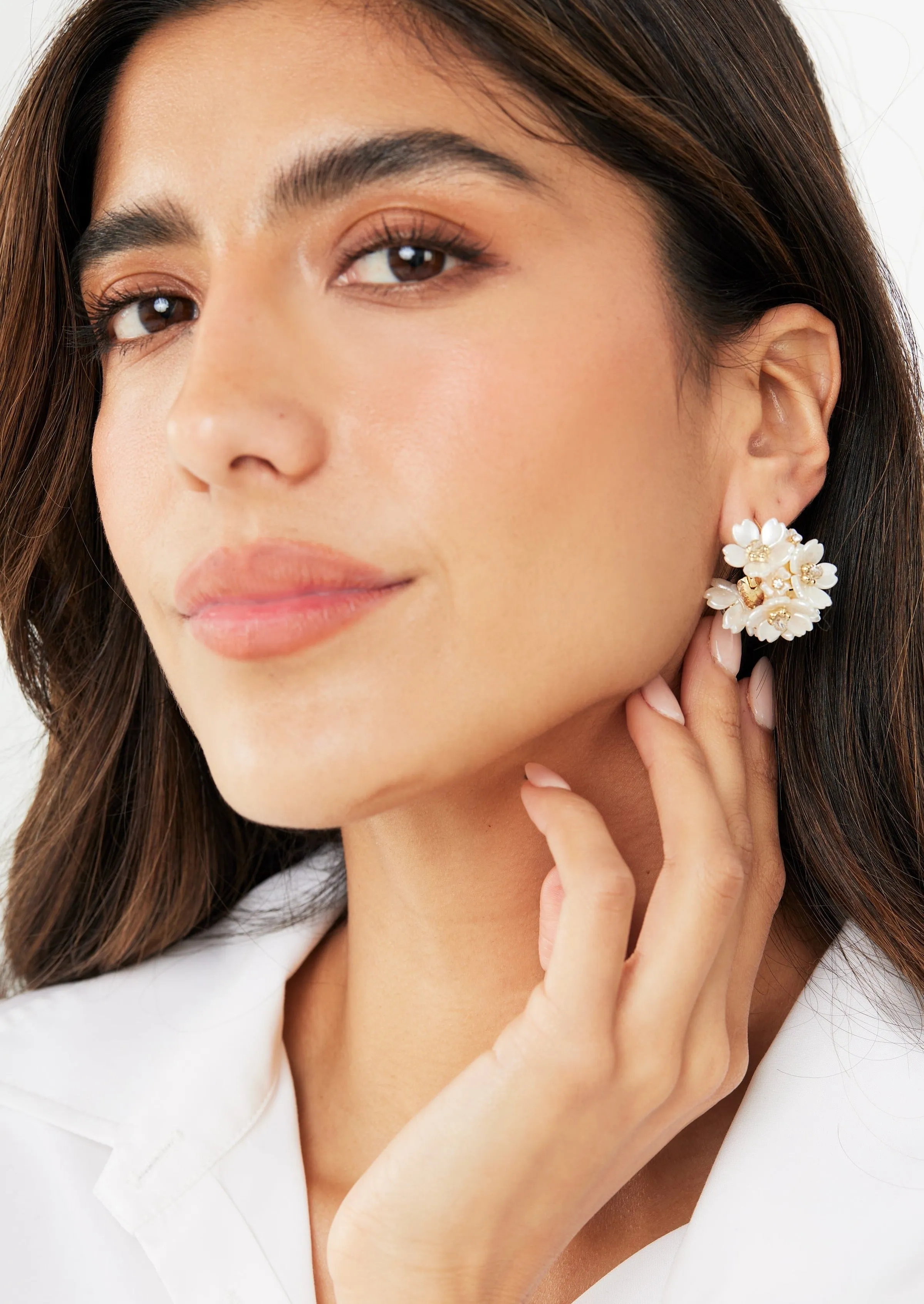 Flower Pearl Hoops White sold by Abbey Glass