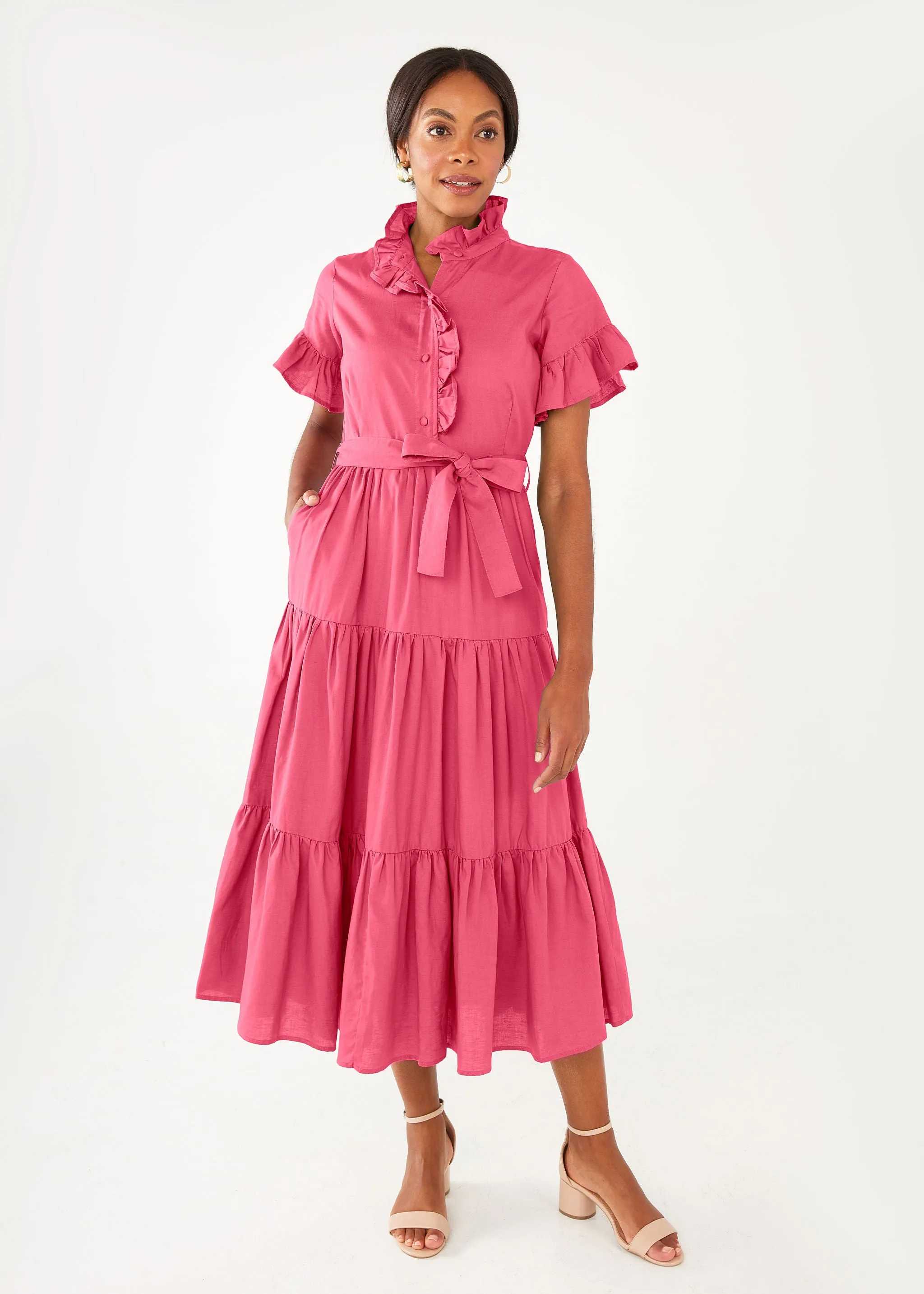 Sadie Maxi Dress Pink Linen sold by Abbey Glass