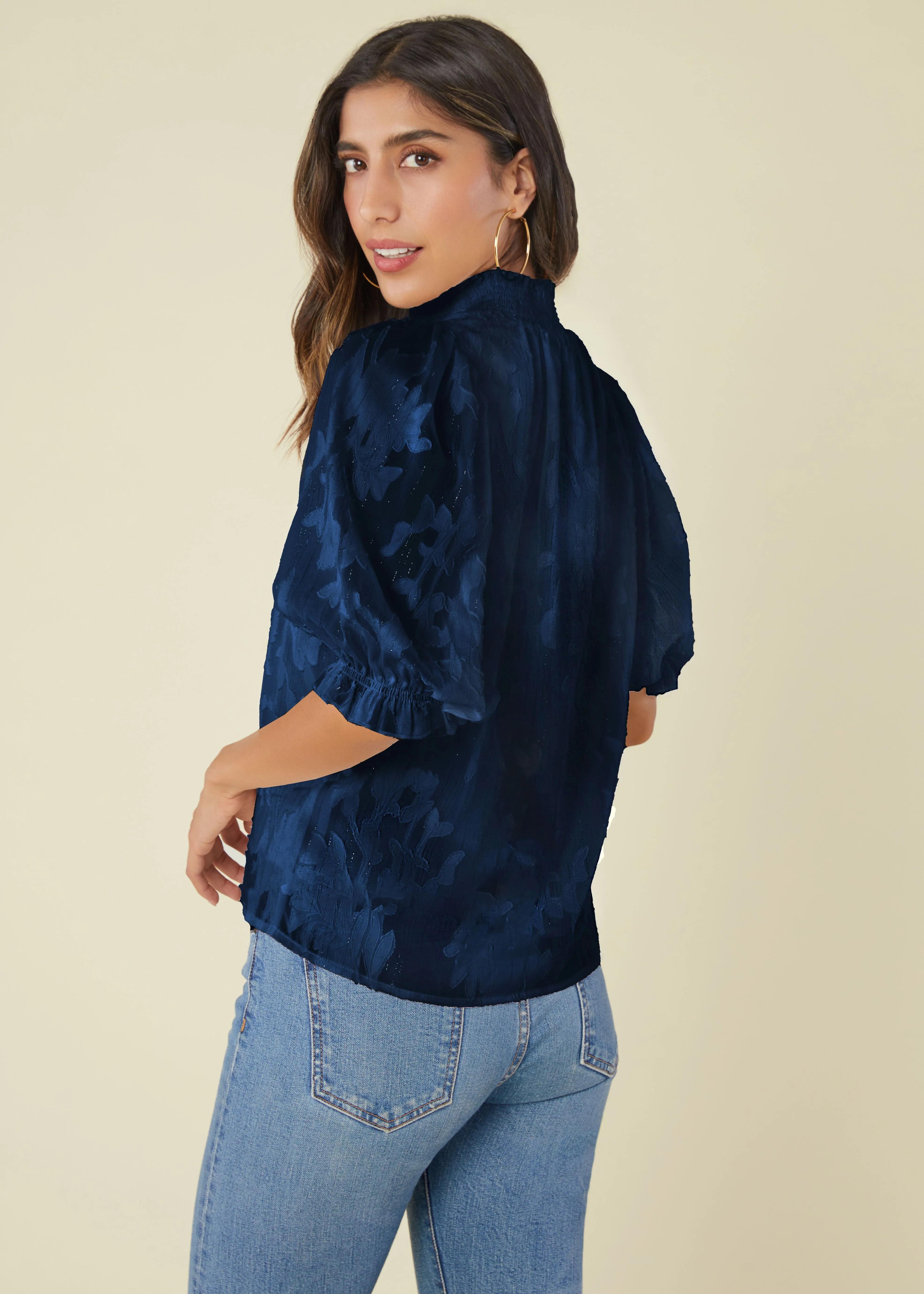 Bennett Top Navy Burnout Chiffon sold by Abbey Glass product image thumbnail 3