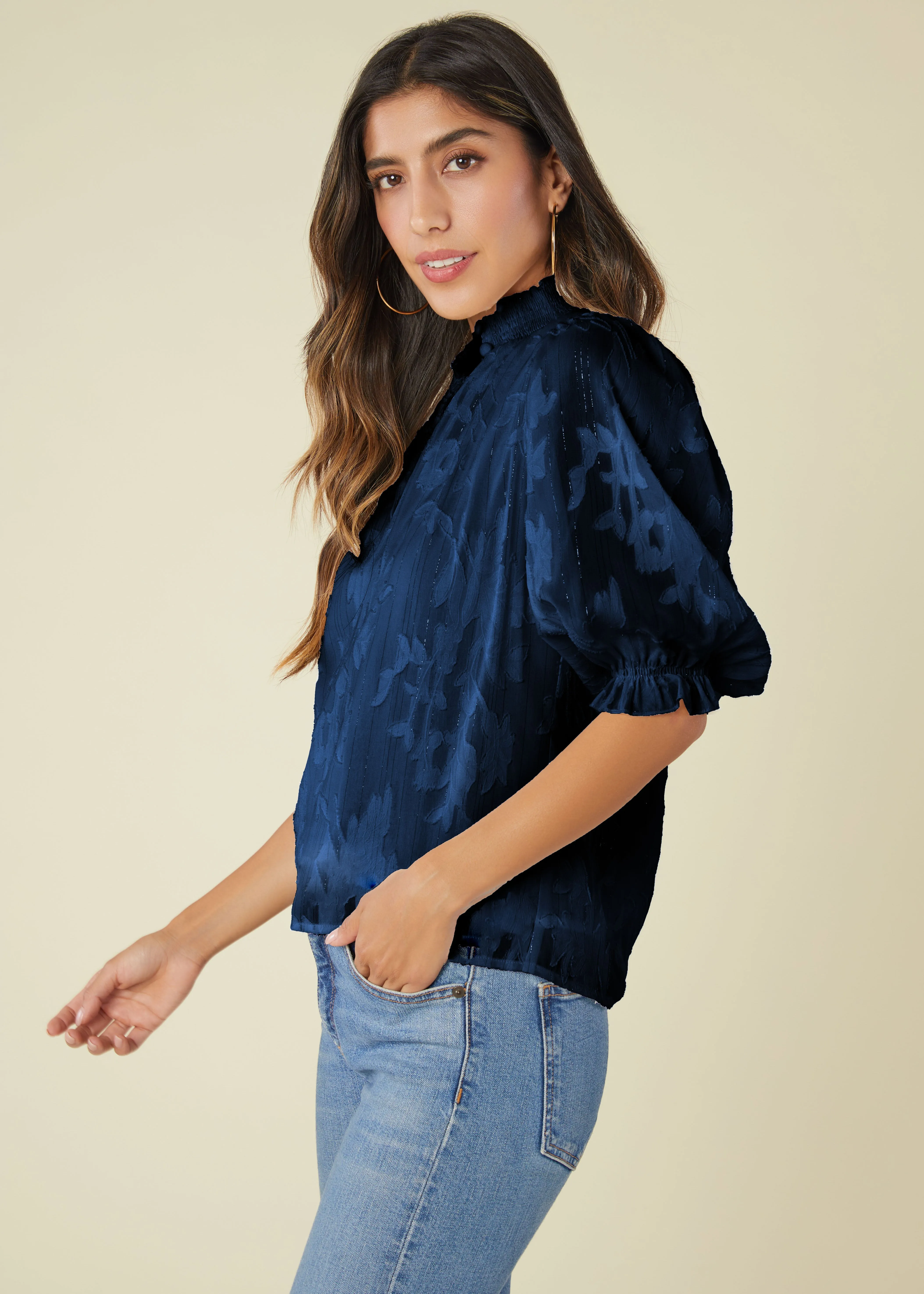 Bennett Top Navy Burnout Chiffon sold by Abbey Glass product image thumbnail 2