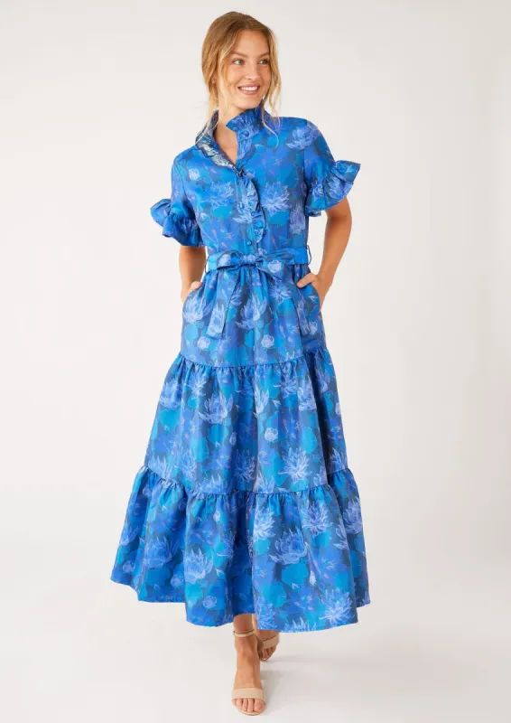 Sadie Maxi Dress Blue Floral Silhouette Jacquard sold by Abbey Glass