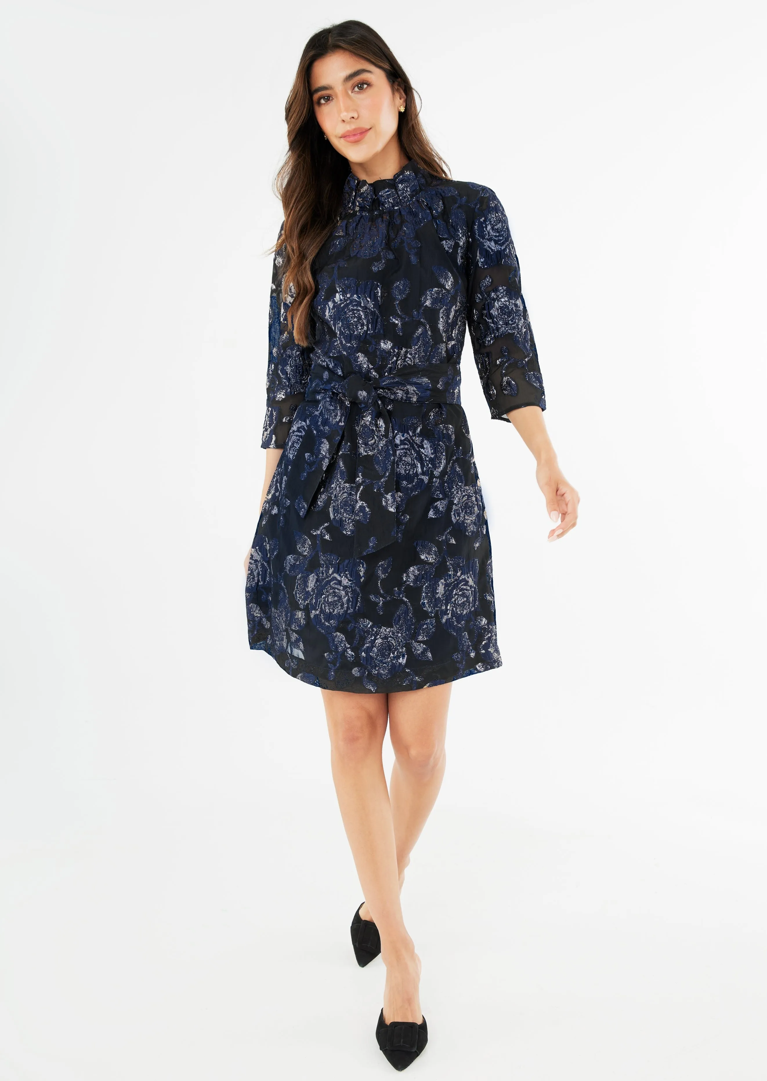 Claudine Dress Navy Metallic Rose Organza sold by Abbey Glass
