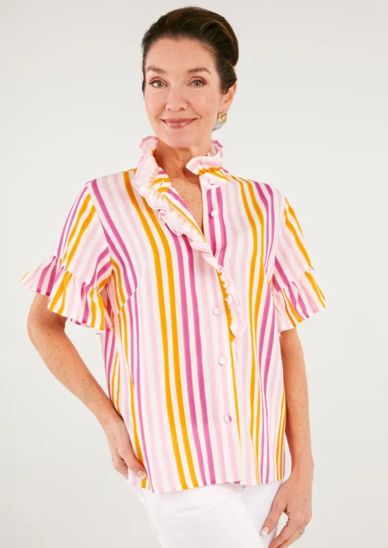 Sadie Top Pink Striped Linen sold by Abbey Glass