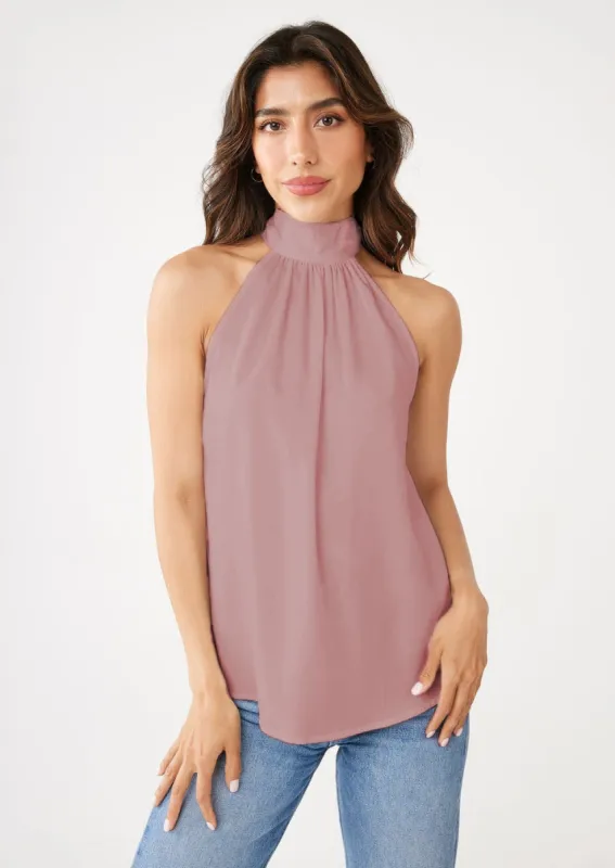 Rory Blush Satin Halter Top sold by Abbey Glass