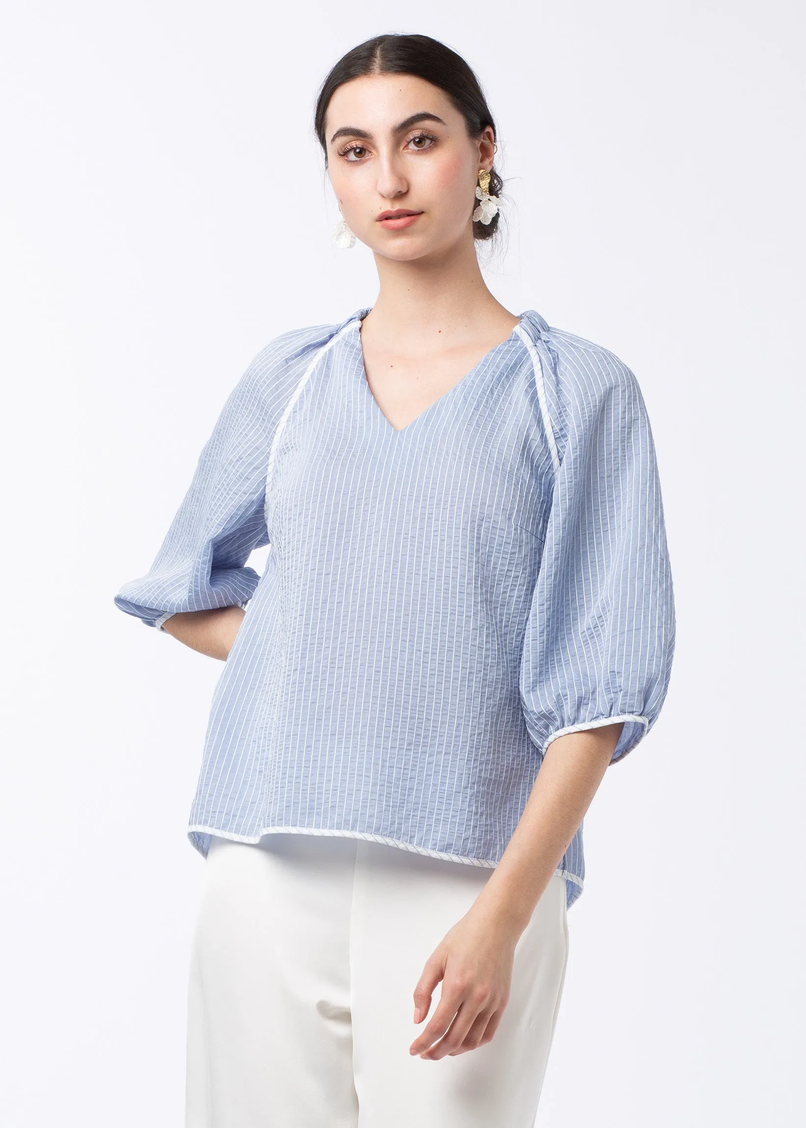 Anna Top Oxford Blue Seersucker sold by Abbey Glass