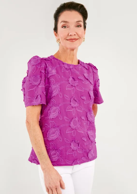 Marty Top Camellia 3-D Floral Cotton sold by Abbey Glass