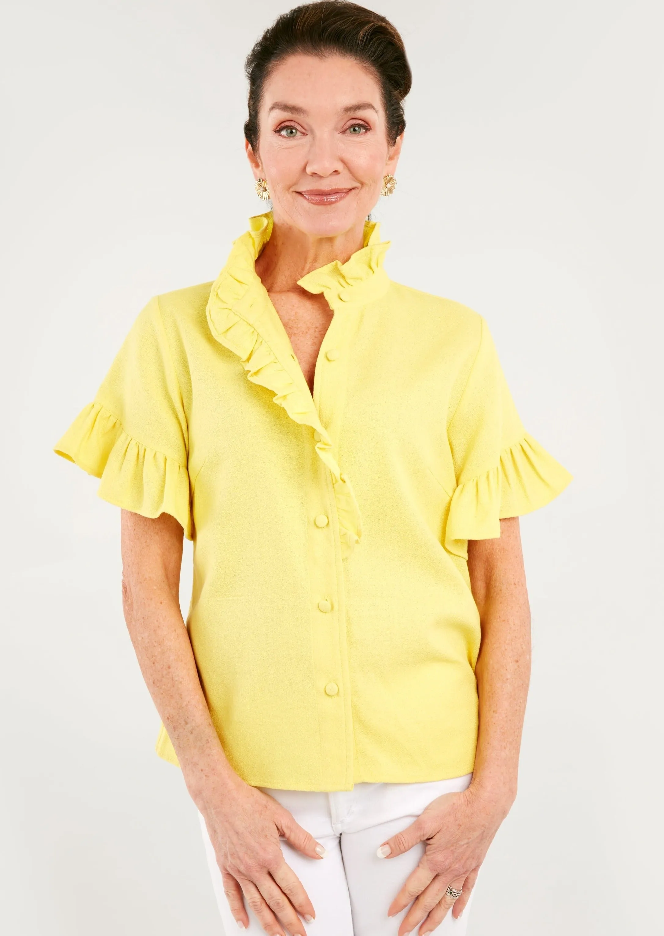 Sadie Top Yellow Linen sold by Abbey Glass