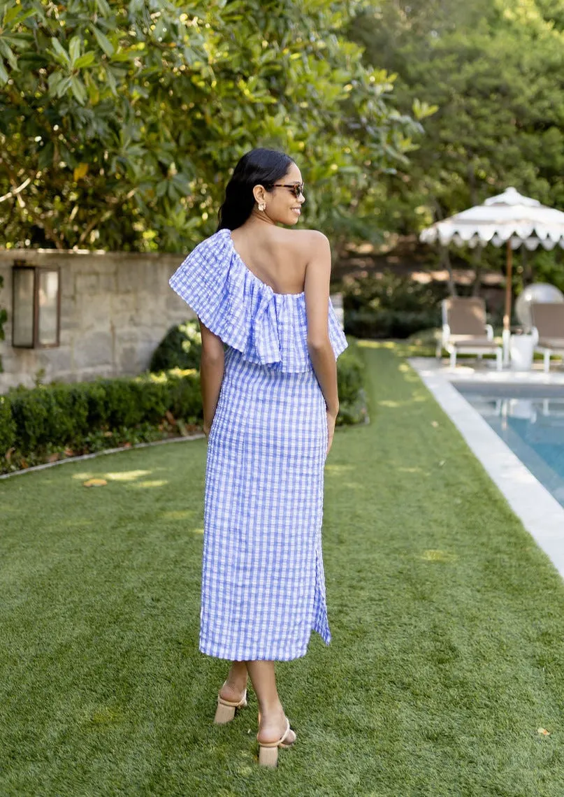 Sutton One-Shoulder Dress Gingham Cornflower Blue sold by Abbey Glass product image thumbnail 3