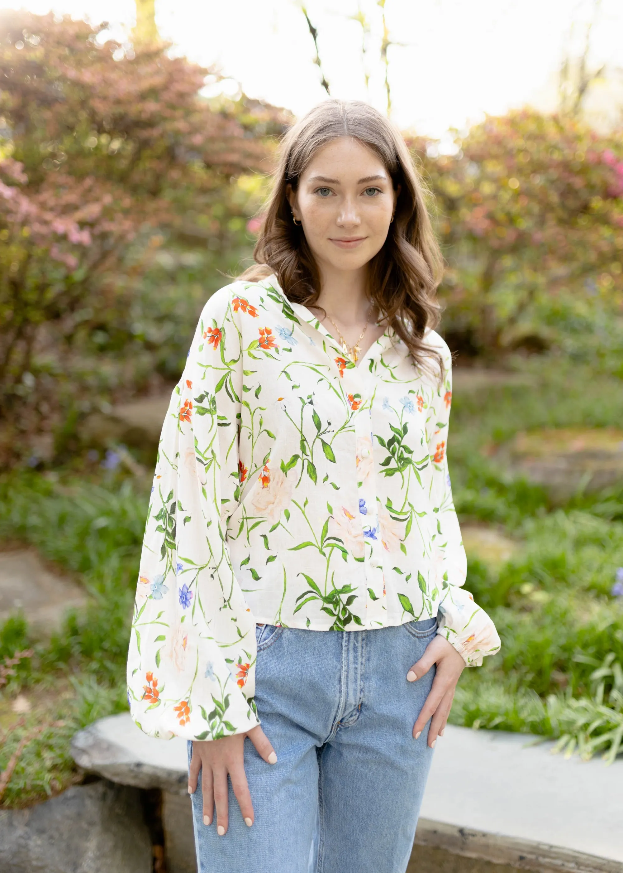 Audra Top Tossed Floral White sold by Abbey Glass