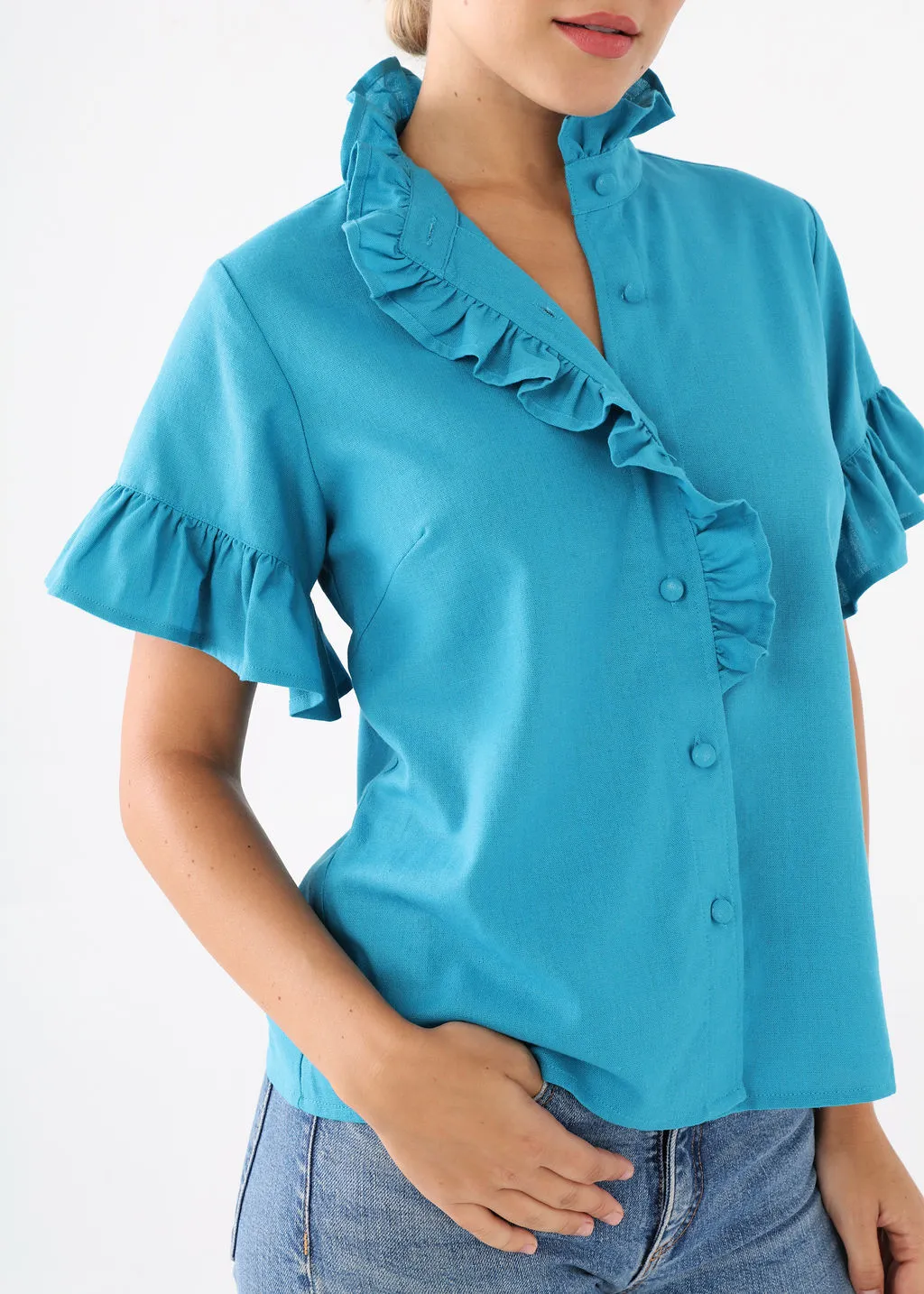 Sadie Top Coastal Blue Linen sold by Abbey Glass product image thumbnail 2