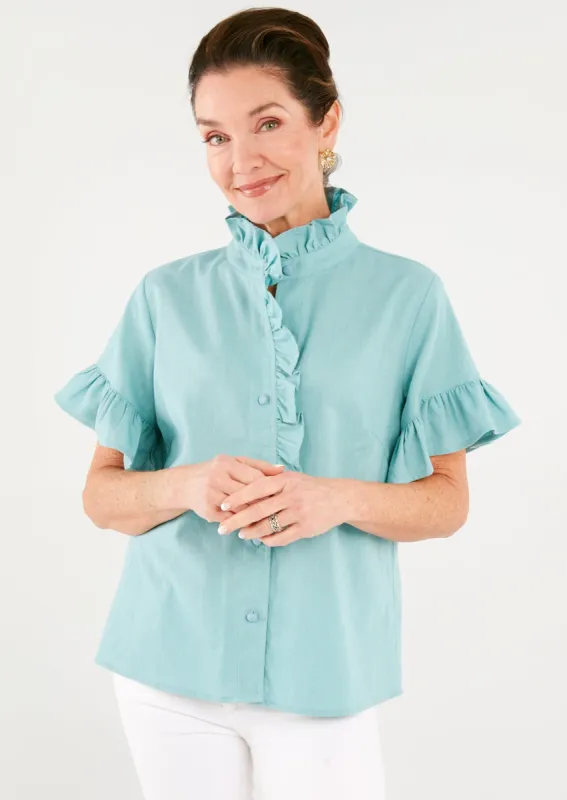 Sadie Top Powder Blue Linen sold by Abbey Glass
