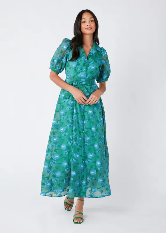 CHARLOTTE COLLARED GOWN GREEN ORGANZA sold by Abbey Glass