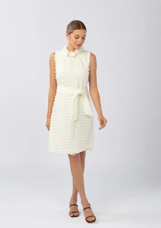 Betty Ruffle Neck Dress Ivory Paillettes made by Abbey Glass