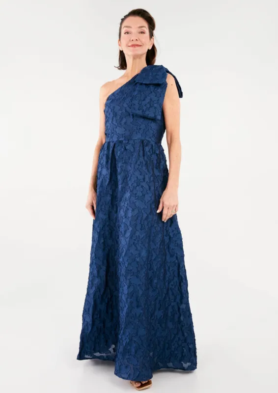 Caroline One-Shoulder Gown Navy Organza sold by Abbey Glass