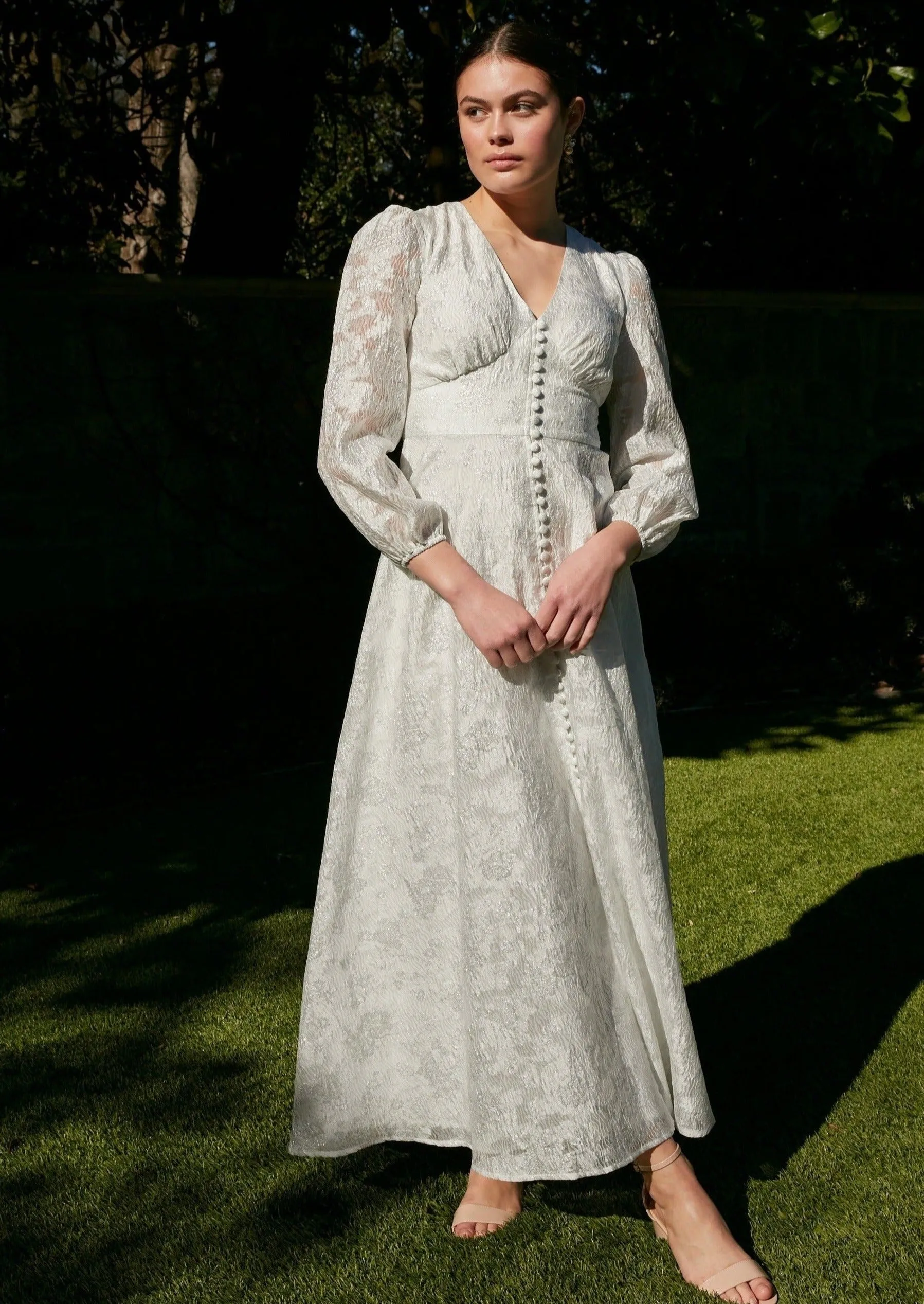 Brooke Gown White Silver Organza sold by Abbey Glass