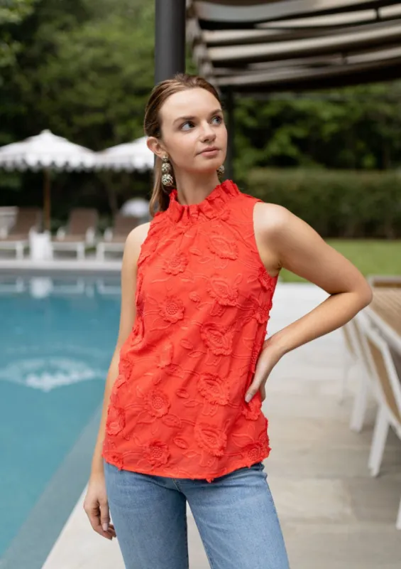 Barbara Ruffle Neck Top 3-D Floral sold by Abbey Glass