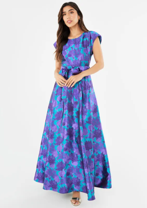 Olivia Gown Purple Floral Silhouette Jacquard sold by Abbey Glass