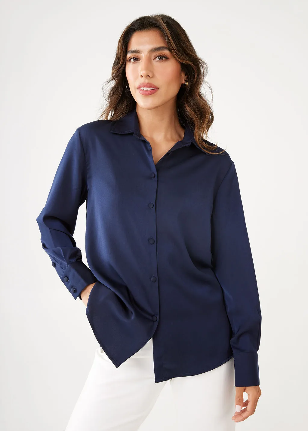 Nora Navy Satin Blouse sold by Abbey Glass product image thumbnail 3