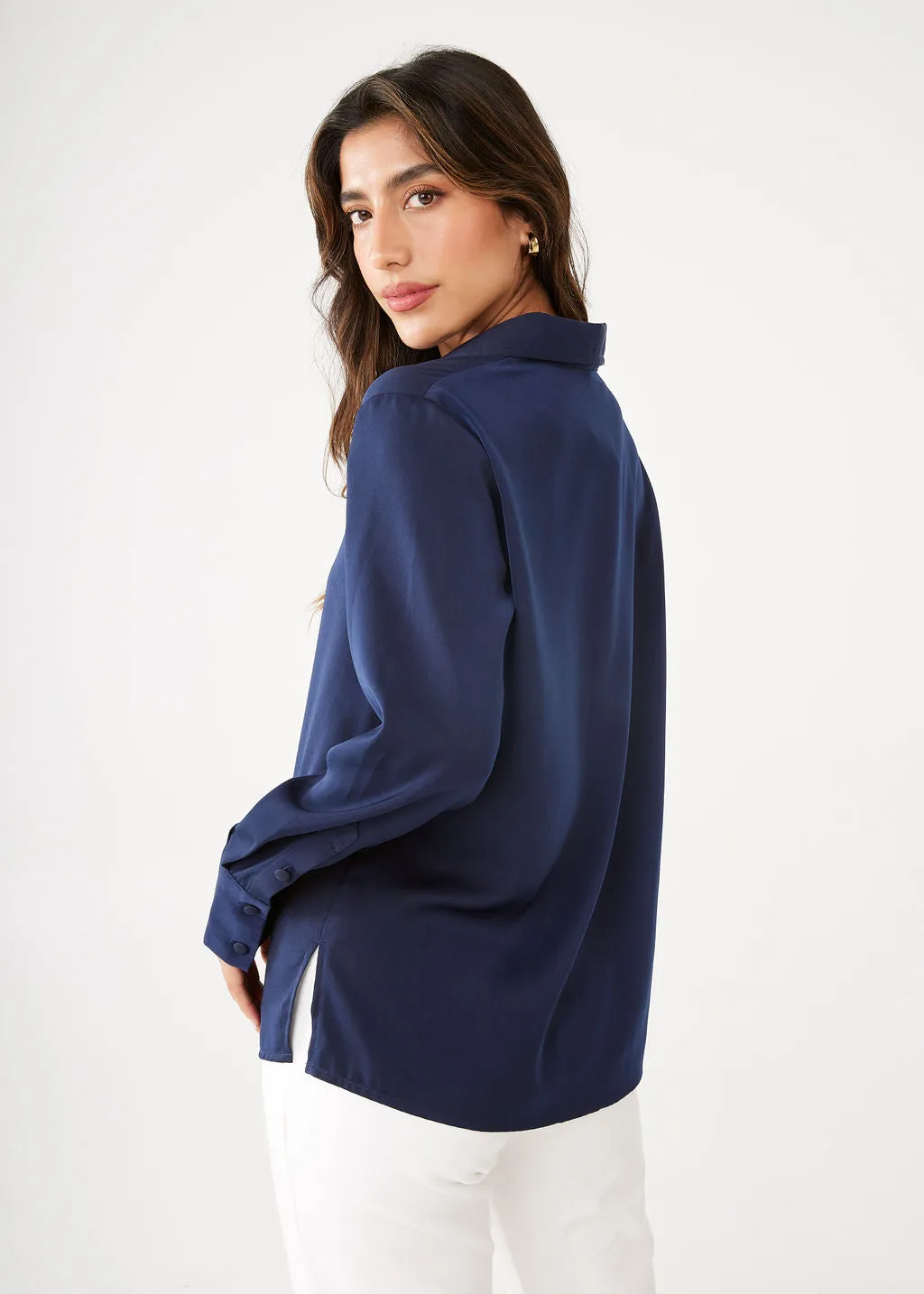 Nora Navy Satin Blouse sold by Abbey Glass product image thumbnail 4